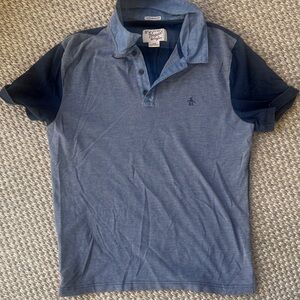Original Penguin Heathered Blue Polo with Dark Navy Sleeves